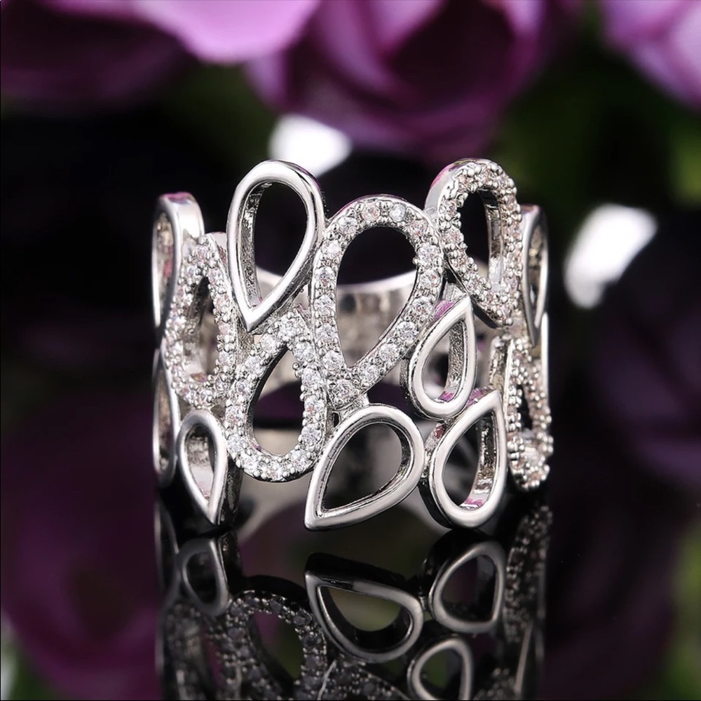 New Women’s 925 Stamped Water Drop Diamond Ring - Picture 4 of 6